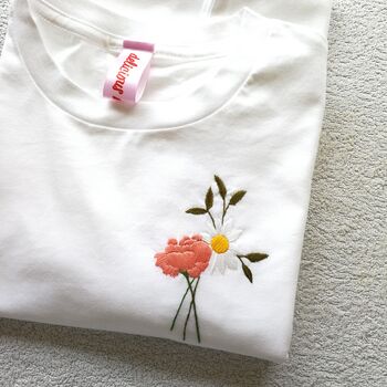 Hand Embroidered Personalised Flower Posy T Shirt, 3 of 10