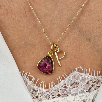 18k Gold Vermeil Plated Garnet Initial Necklace, 2 of 7