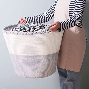 61 L White And Grey Cotton Rope Woven Basket, 2 of 9