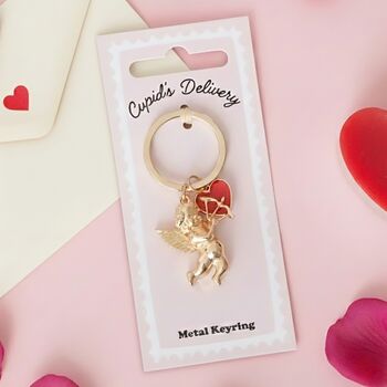 Cupid’s Delivery Cherub Heart Keyring, 2 of 3