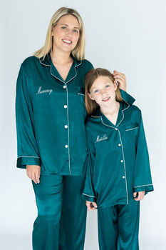 Personalised Mum And Daughter Matching Emerald Silky Pj, 3 of 9