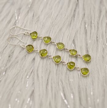 Peridot Long Drop Sterling Silver Earrings, 2 of 4