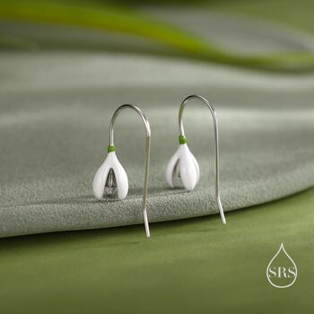 Enamel Painted Snowdrop Flower Drop Earrings In Sterling Silver, 6 of 10