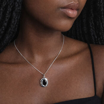 Personalised Sterling Silver Black Onyx Gemstone Locket Necklace With Photos, 2 of 9