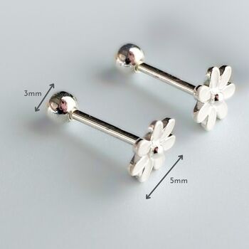 Sterling Silver Screw Back Flower Stud Earrings, 3 of 7