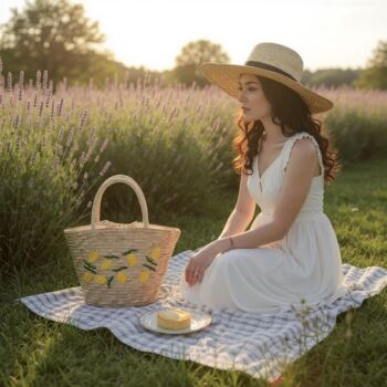 Embroidered Lemon Drawstring Summer Beach Bag, 5 of 9