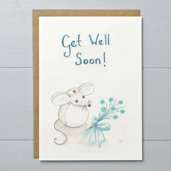 Get Well Soon Mouse With Flowers Greeting Card, 2 of 2