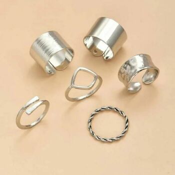 Six Piece Adjustable Wide Band Silver Plated Cuff Ring, 5 of 5