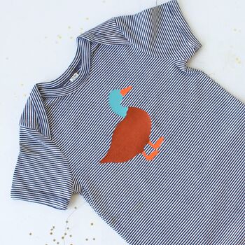 Baby Short Sleeve Striped Bodysuit, Duck, 3 of 4