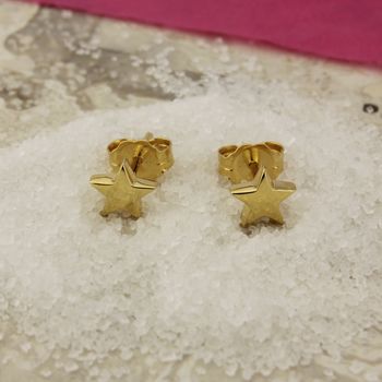 Small Star Stud Earrings In 18ct Gold Vermeil, 3 of 4