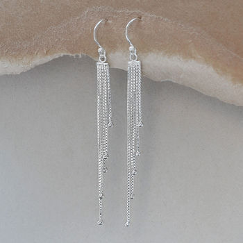 Sterling Silver Cascading Chain Drops Dangly Earrings, 3 of 4