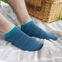 Peace Light Blue And Retro Teal Men's Trainer Socks, thumbnail 2 of 7