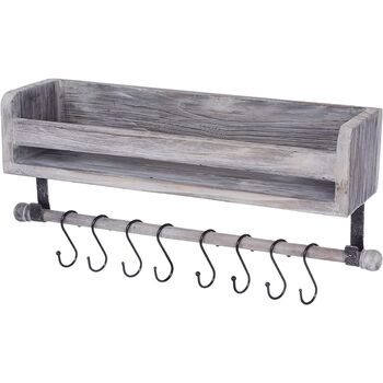 Wooden Grey Floating Shelves With Eight Hooks, 11 of 12