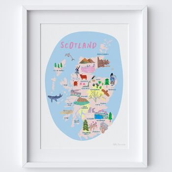 Painted Map Of Scotland Art Print, Scottish Landmarks, 2 of 3