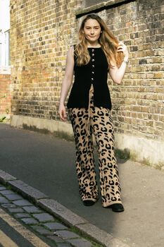 Brown Leopard Print Knit Wide Trousers, 3 of 9