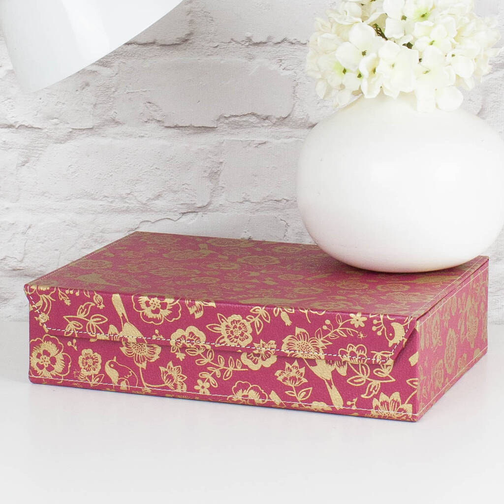 Hedgerow A4 Storage Box Mulberry And Gold Print