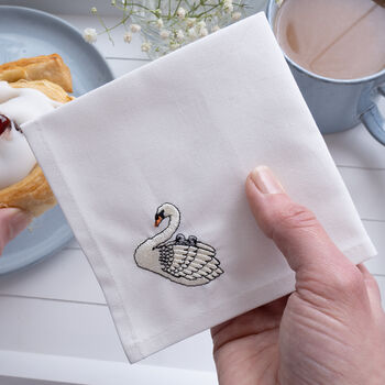 Embroidered Swan Cocktail Napkins Set Of Four, 3 of 8