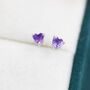 Sterling Silver Extra Tiny Genuine Amethyst Heart Stud Earrings, thumbnail 5 of 12