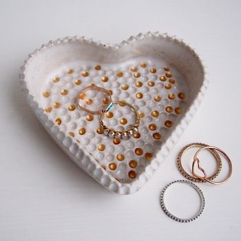 Handmade White Ceramic Pottery Heart Ring Dish, 2 of 7