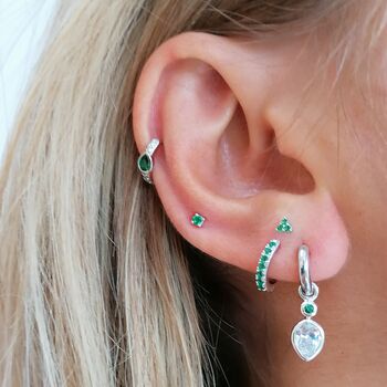 Green Stone Huggie And Tiny Stud Earring Set, 2 of 5