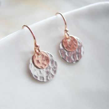 Hammered Sterling Silver And Filled Gold Disc Earrings, 2 of 6