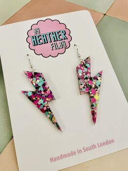 Teal, Purple And Black Glitter Lightning Bolt Earrings Small And Large / Galaxy Gift Celestial Statement Gift / Alt Style Gift, 2 of 8
