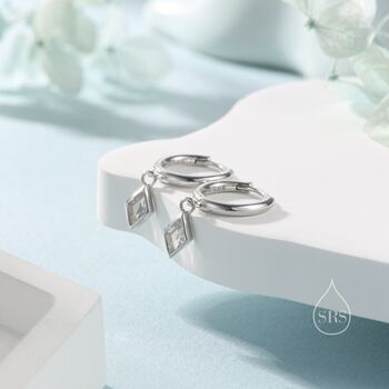 Very Tiny Rhombus Clear Cz Huggie Hoop In Sterling Silver, 2 of 12