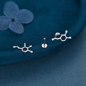 Happiness Molecules Dopamine 16 G Flat Back Labret Earrings In Sterling Silver, 7 of 12