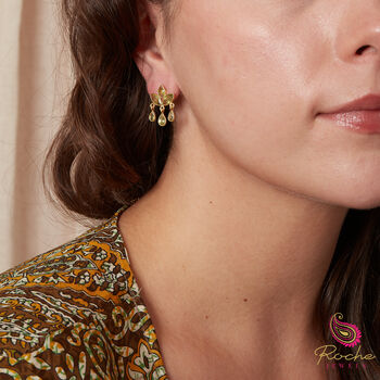 Green Peridot Lotus Flower Stud Drop Earrings, 2 of 9