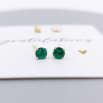 Mini 9ct Yellow Gold Emerald Stud Earrings, 3 of 7