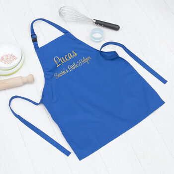 Personalised Santa's Helper Kids Blue Waterproof Apron, 8 of 11