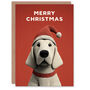 Cute Golden Retriever Dog Wearing Santa Hat Christmas Card, thumbnail 1 of 4