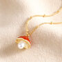 Pearl And Enamel Toadstool Pendant Necklace In Gold, thumbnail 1 of 3