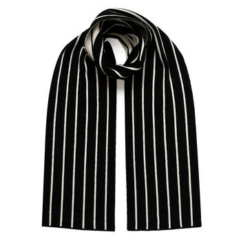 Thin Stripe Wool And Cashmere Scarf Black, 2 of 3