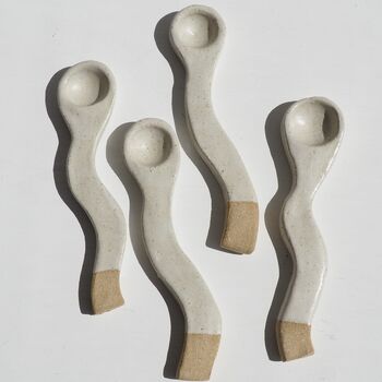 Handmade Oatmeal Wavy Pottery Serving Spoon, 2 of 7