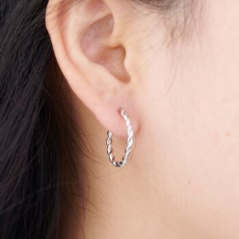 Silver Twisted Hoops, 925 Sterling Silver, 2 of 7