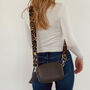 Dark Grey Leather Crossbody Bag And Pink Camo Strap, thumbnail 7 of 9