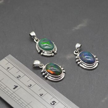Black Fire Opal Pendant Necklace: Sterling Silver Chain, 6 of 11