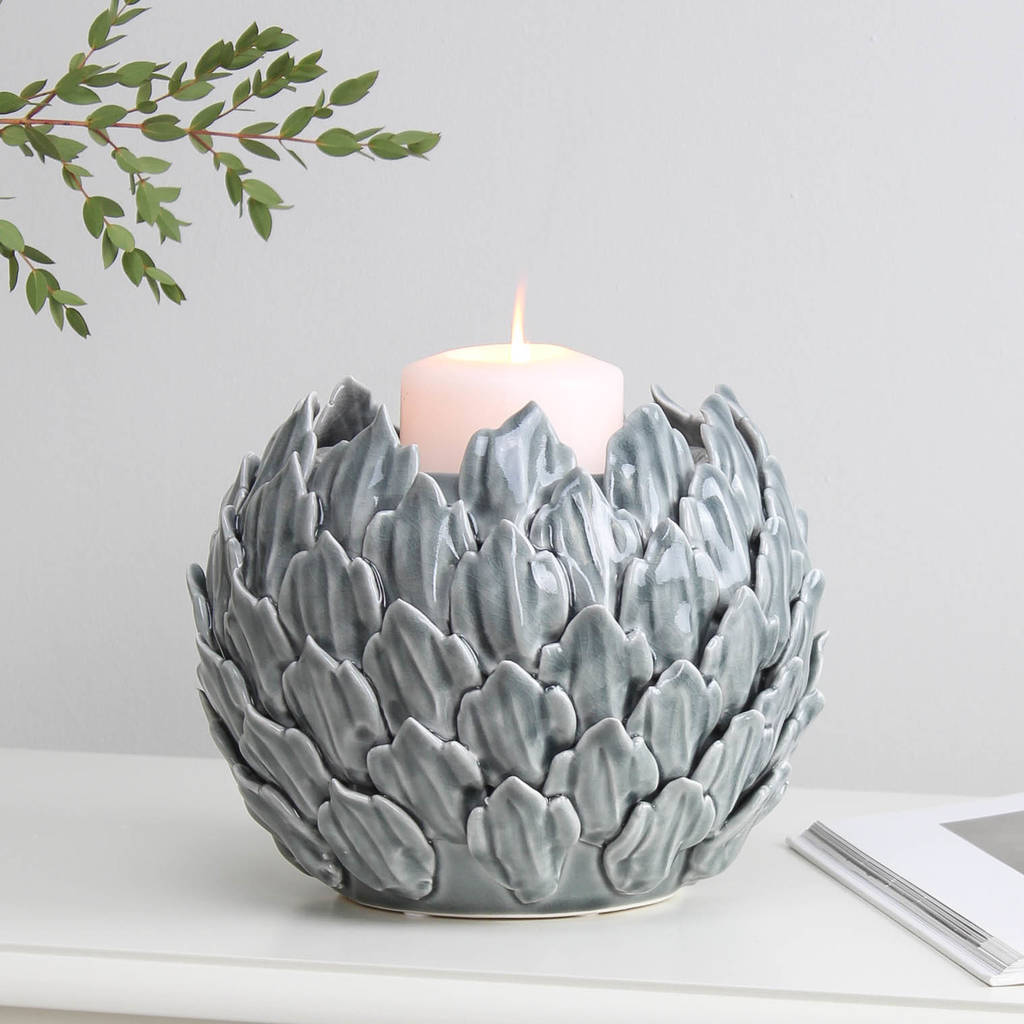 grey round ceramic candle holder by marquis & dawe