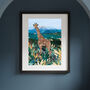 Giraffe Savanna Mountain Wall Art Print, thumbnail 1 of 3