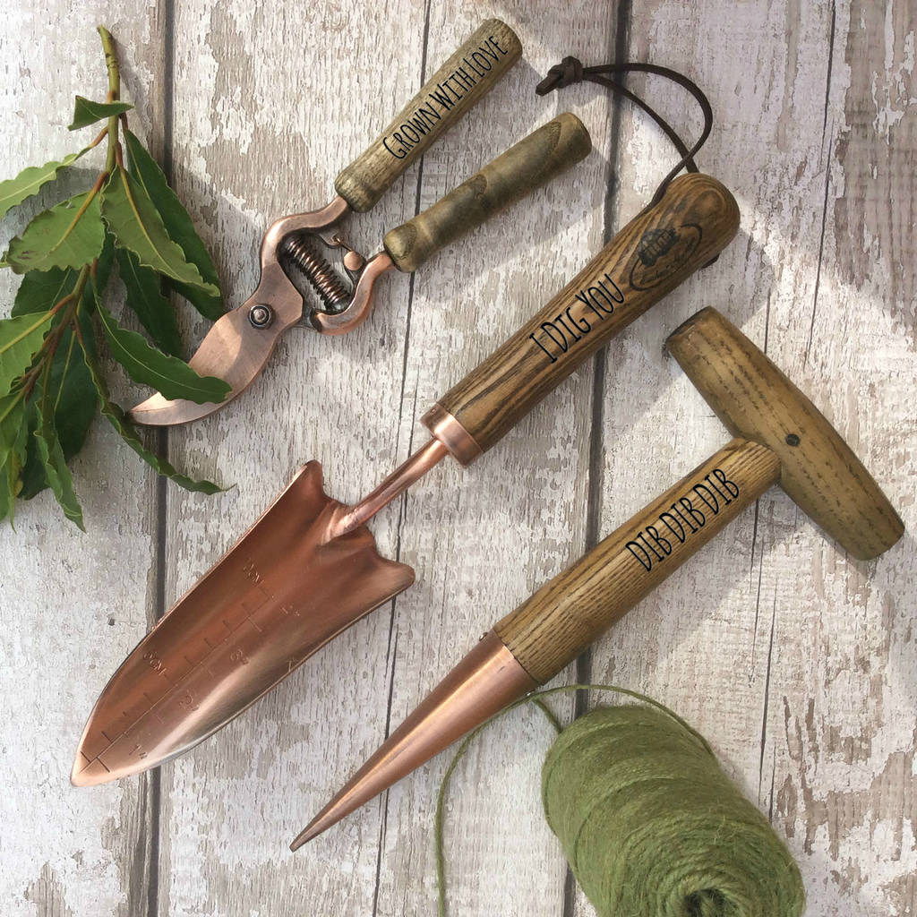 Set Of Three Personalised Copper Plated Garden Tools, 1 of 2