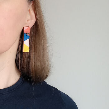 Treat Wooden Dangle Earrings Orange/Blue, 6 of 8