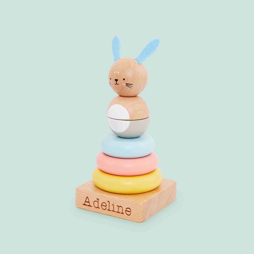 Personalised Wooden Bunny Stacker Toy 12m+, 1 of 3