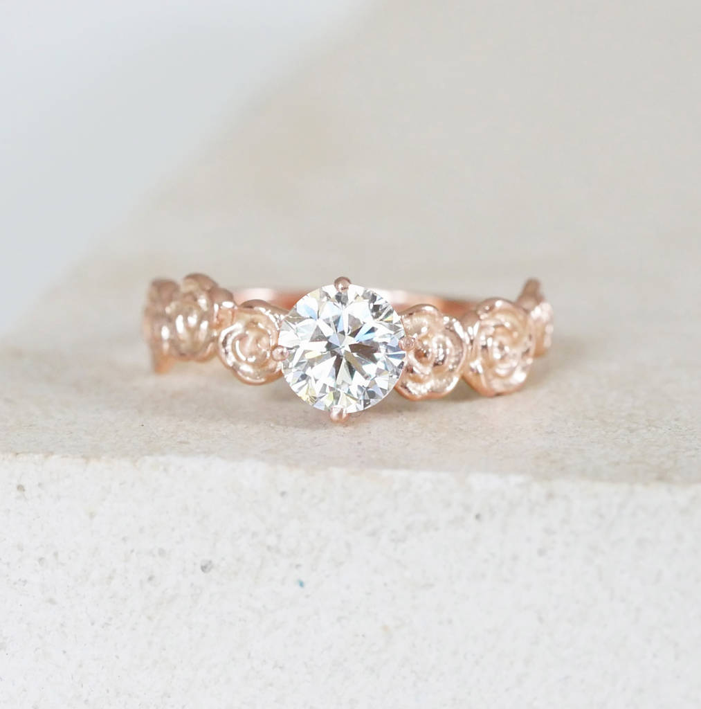 Rose Gold Floral Diamond Engagement Ring, 1 of 2