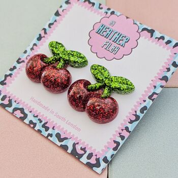 Sweet Cherry Glitter Resin Studs, 4 of 4