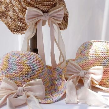 Monaco Cream Rose Ombré Ribbon Bow Straw Hat, 4 of 5