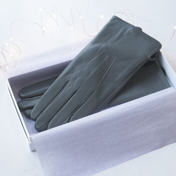 Soft Grey Leather Gloves With Stitching Detail, 4 of 10