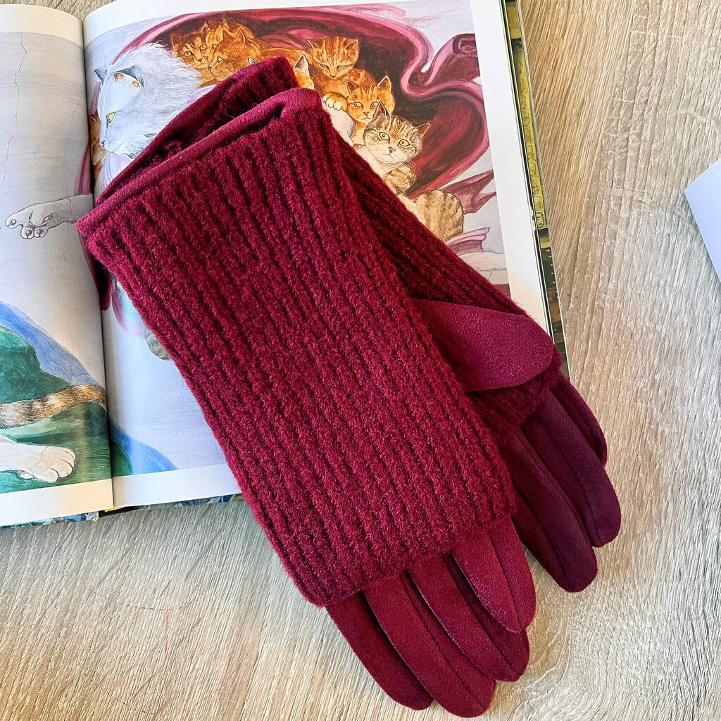 Suede Touch Screen Gloves With Knitted Cuff, 1 of 8