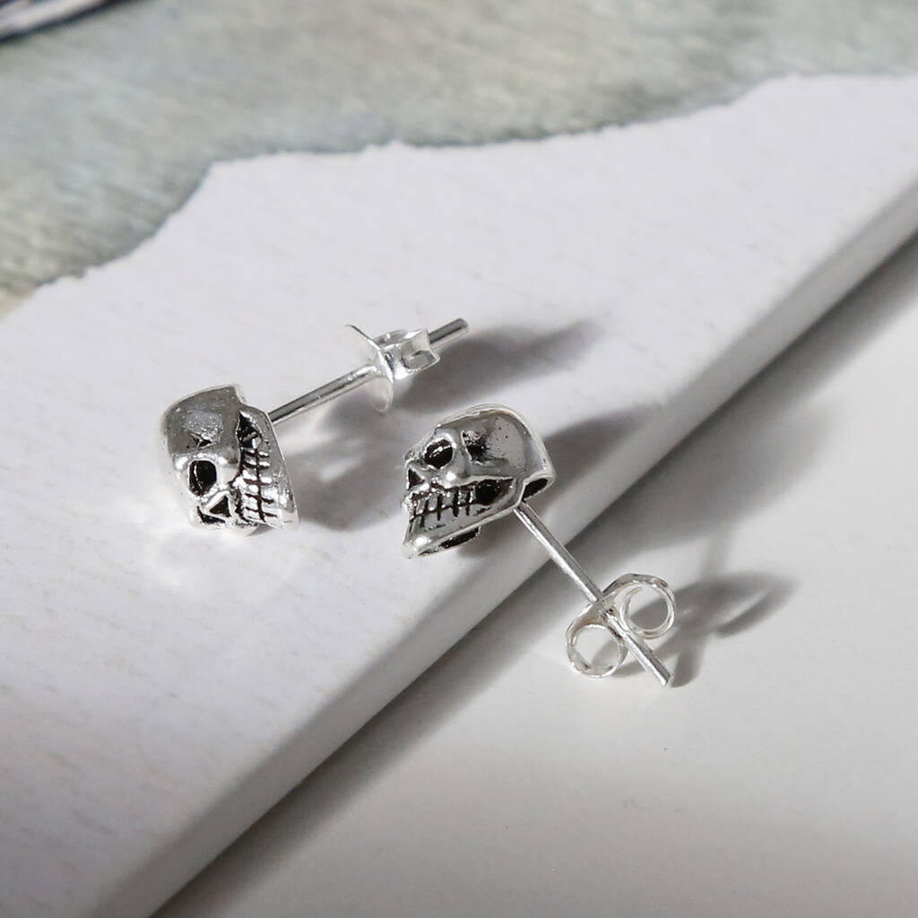 Sterling Silver Mini Skull Stud Earrings By Martha Jackson Sterling Silver