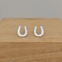 Sterling Silver And Cz Stone Horseshoe Stud Earrings, thumbnail 1 of 2
